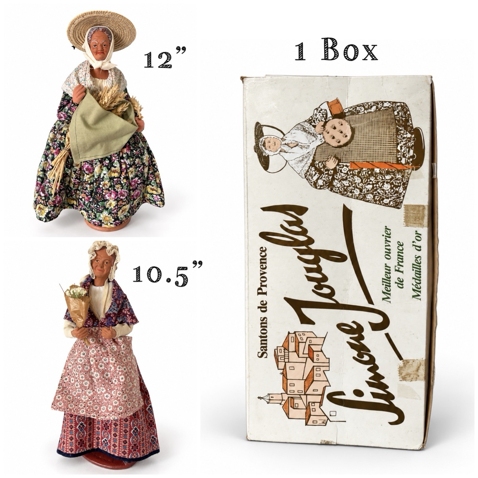 2 Signed Vintage Santons de Provence Clay Dolls S. Jouglas & C. Carbonel w/ Box