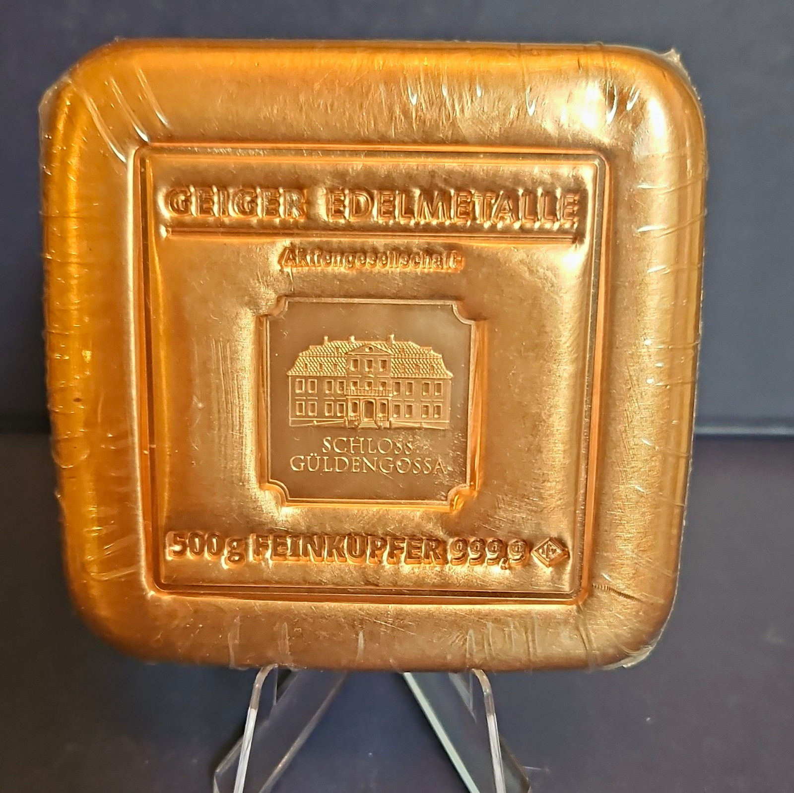 Geiger Edelmetalle Schloss Güldengossa 500g Fine Copper 999.9 Bar w/ COA