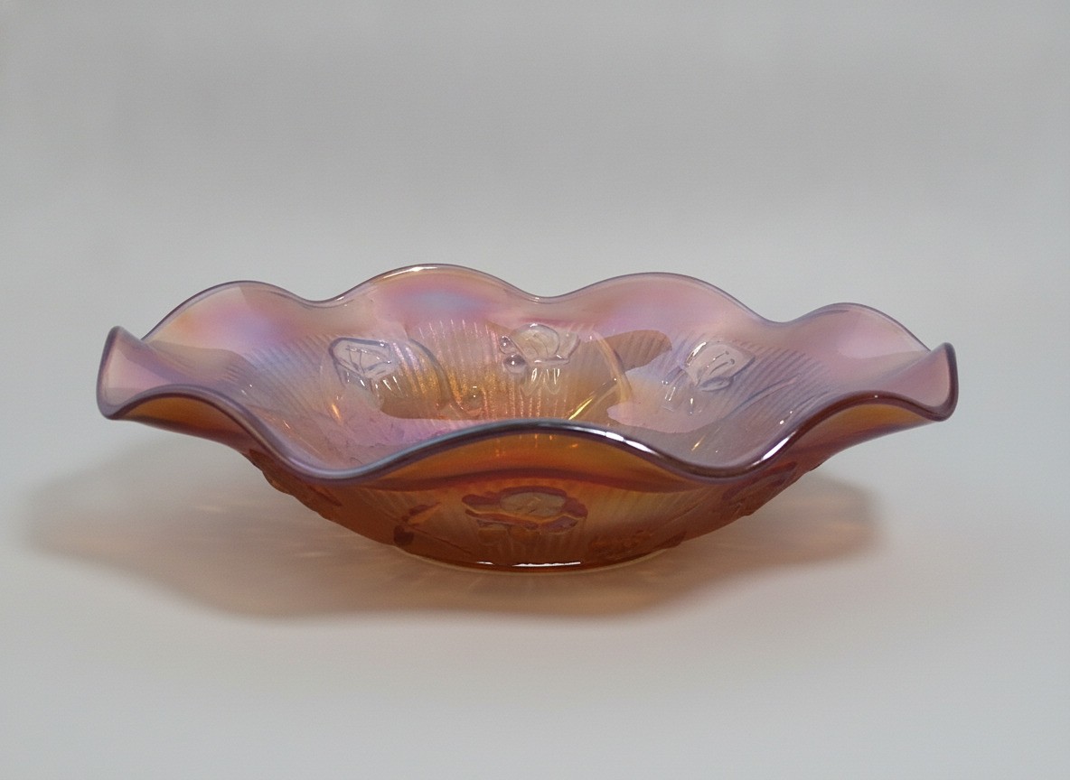Vintage Indiana Amber Carnival Glass Ruffled Ribbed Bowl 11.75 Vintage Indiana Amber Carnival Glass Ruffled Ribbed Bowl 11.75