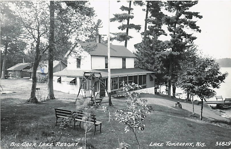 Postcard WI: RPPC Big Carr Lake Resort, Lake Tomahawk, Wisconsin Posted 1951