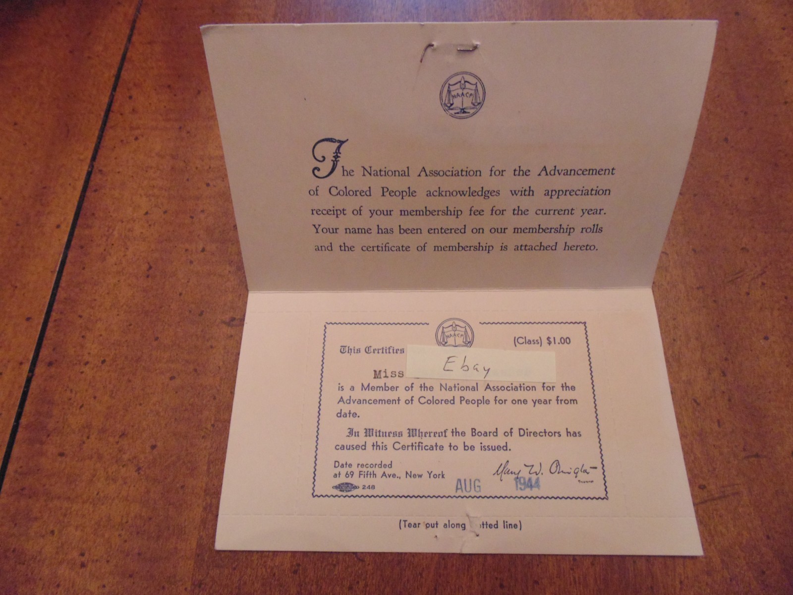Rare 1944 NAACP Membership Card 6 pt Purpose on Reverse Still Intact on Postal Rare 1944 NAACP Membership Card 6 pt Purpose on Reverse Still Intact on Postal