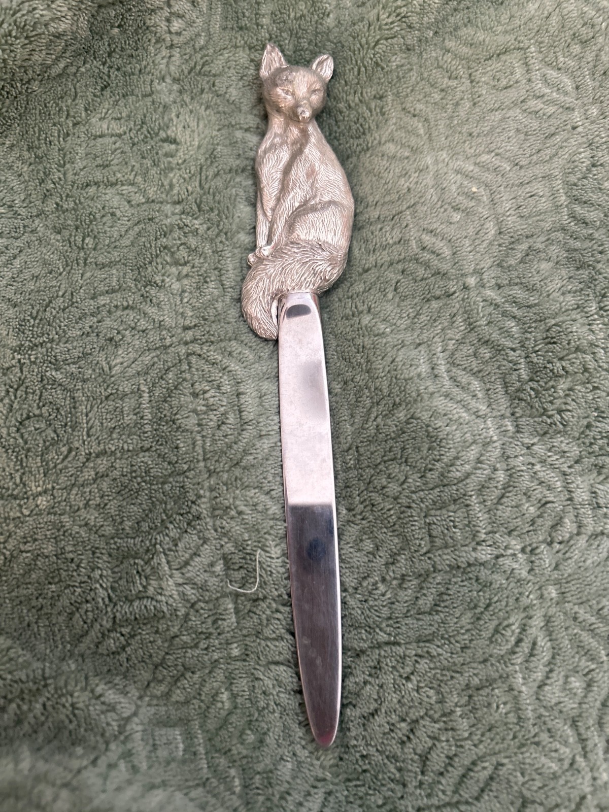 Vintage 1992 Seagull Pewter Silver Tone Figural Fox Letter Opener Desk Knife