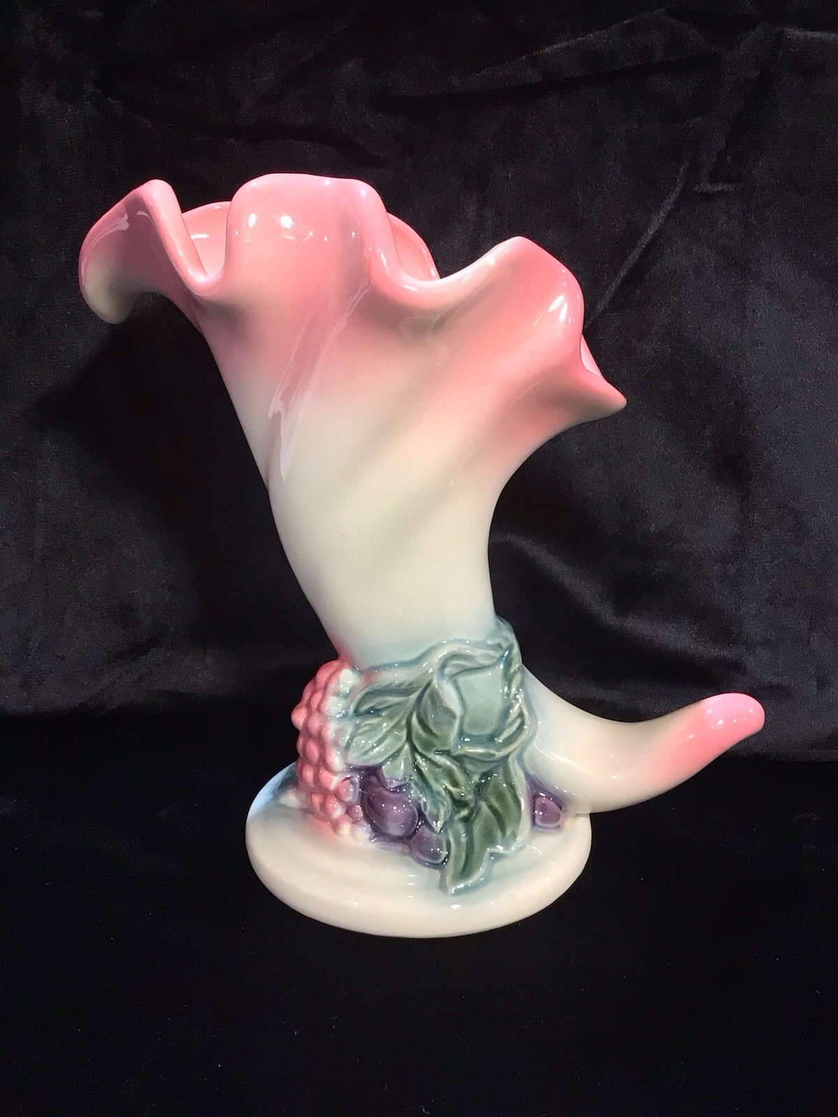 VINTAGE HULL ART POTTERY- CORNUCOPIA VASE- #49-GRAPE DESIGN