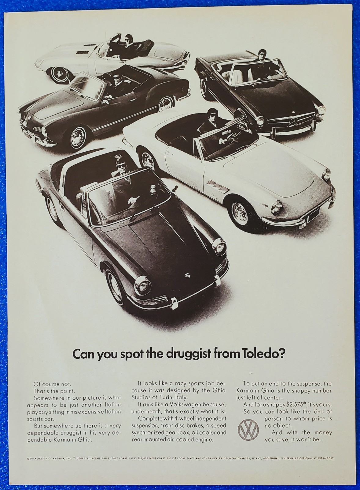 1969 Volkswagen Karmann Ghia Print Ad Global VW Style Italian Design Dependable