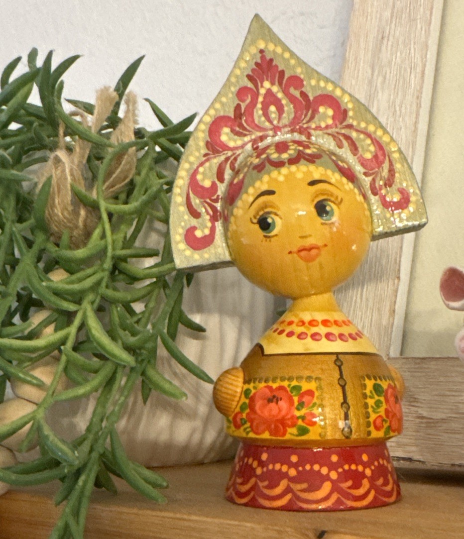 SIGNED Vintage Wooden Hand Painted Matryoshka Linden Russian Doll Folk Art