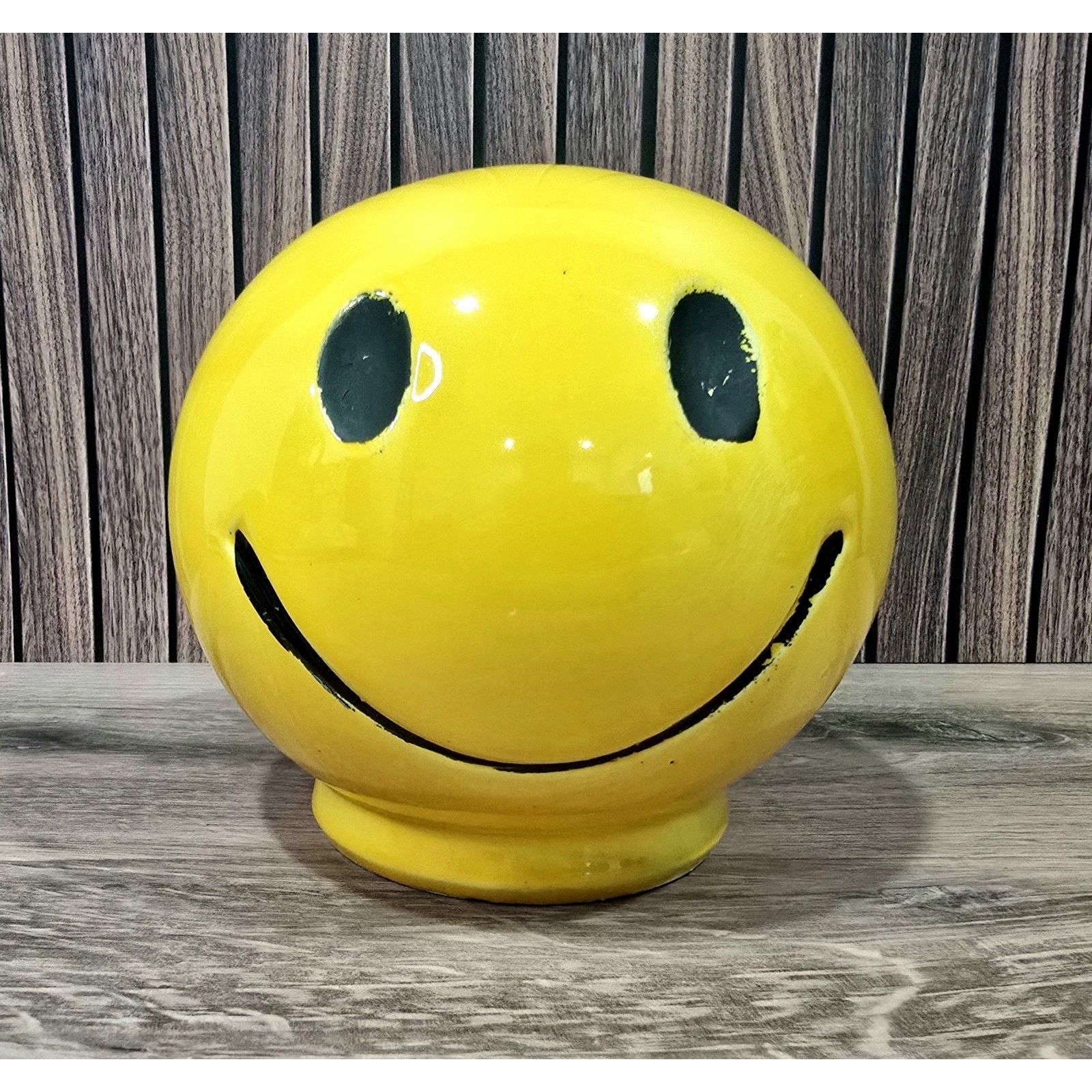 Vintage MCM McCoy Pottery Yellow Smiling Face Bank - 1970's Have A Nice Day