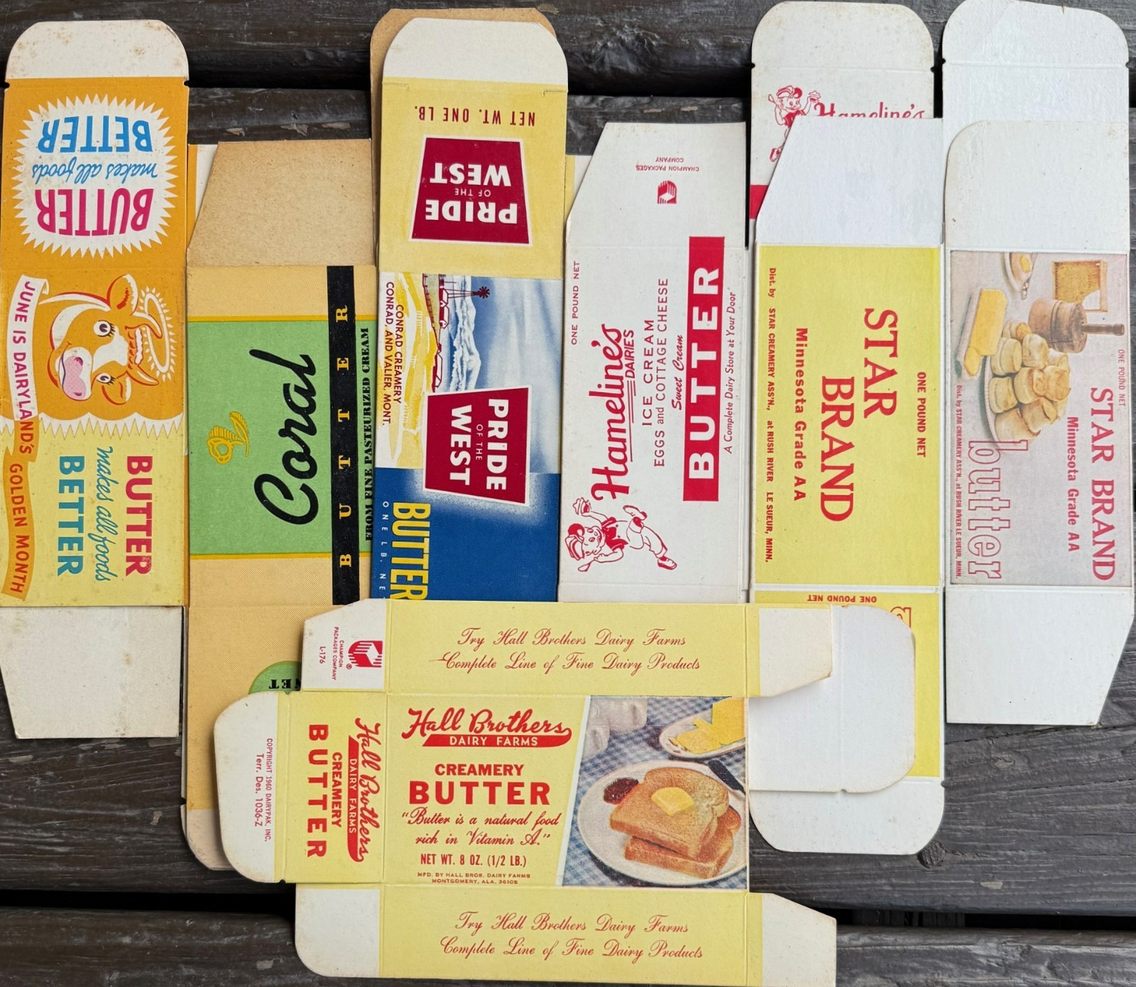 Vintage Mixed Lot of 6 Country Display Dairy Butter Boxes \
