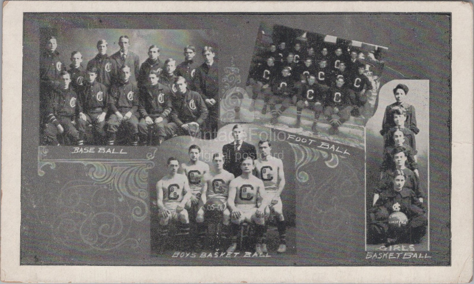Baseball Football Boys Girls Basketball Sports Team Photo RPPC 1905 Postcard