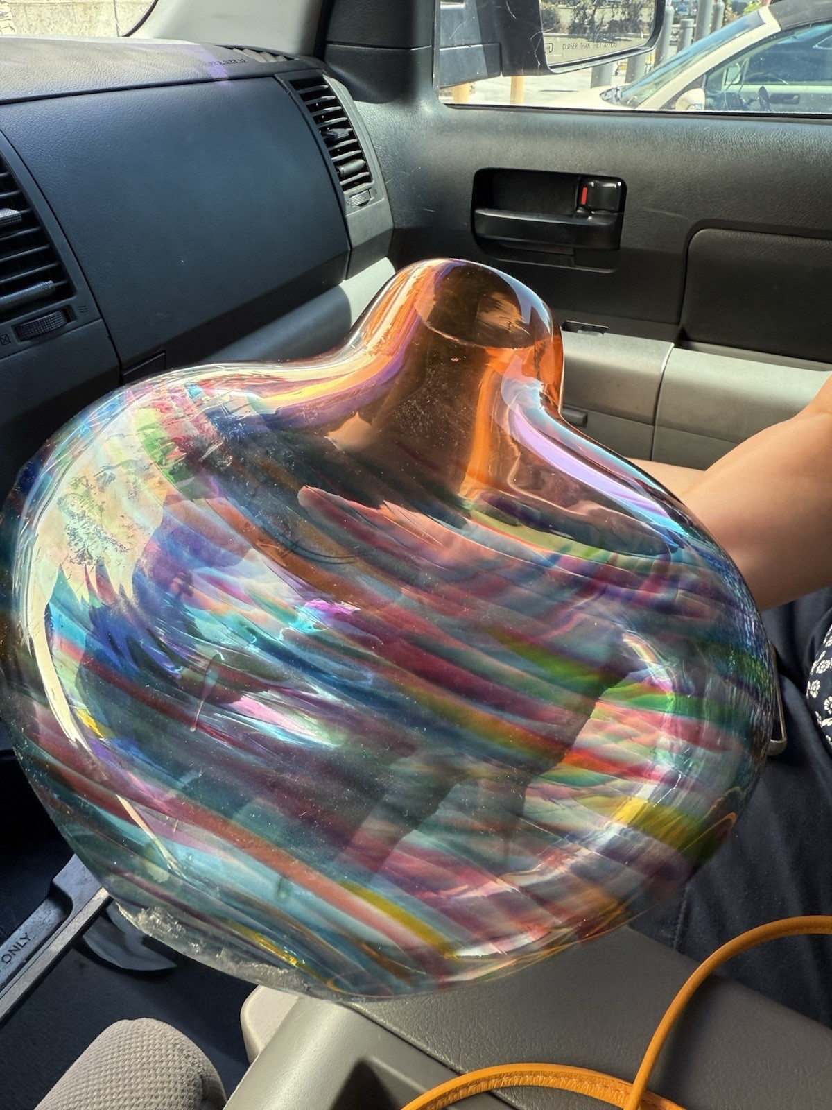 Little River HotGlass Studio Michael Trimpol Rainbow Vortex Flat Round Vase Rare