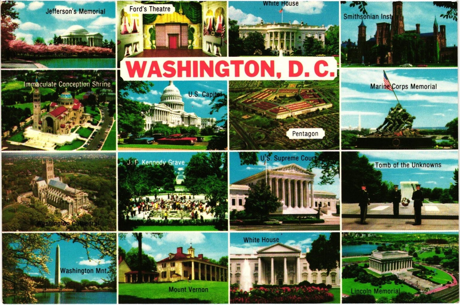 Washington D.C. Multi-View Postcard - Capitol, White House, Lincoln Memorial