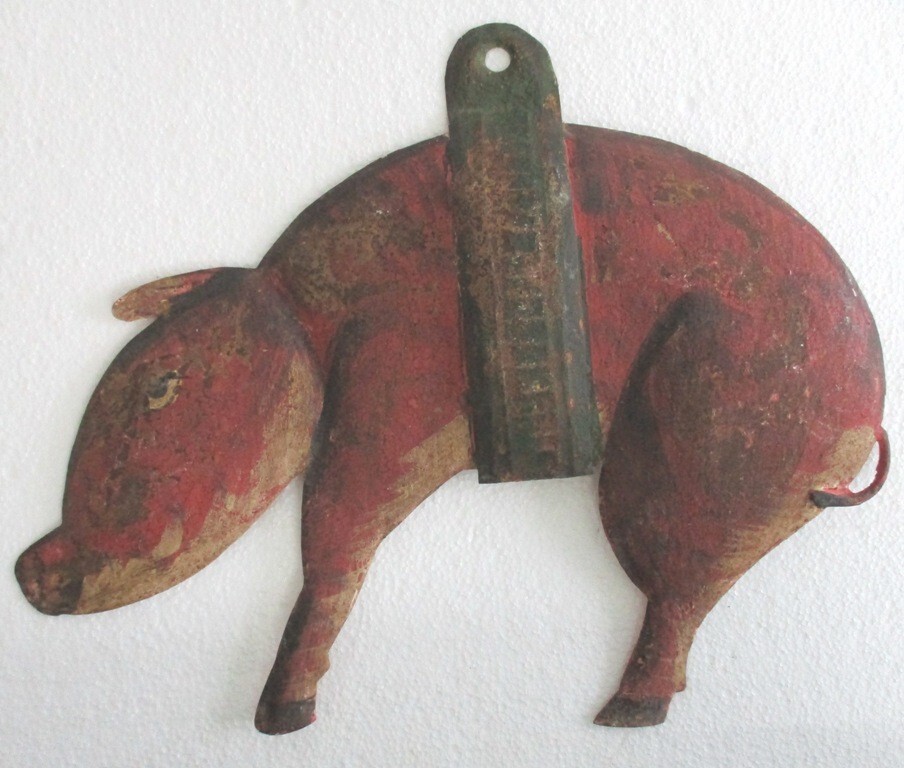 ANTIQUE BUTCHER'S ADVERTISEMENT  TRADE SIGN PIG HOG DISPLAY HANGING .