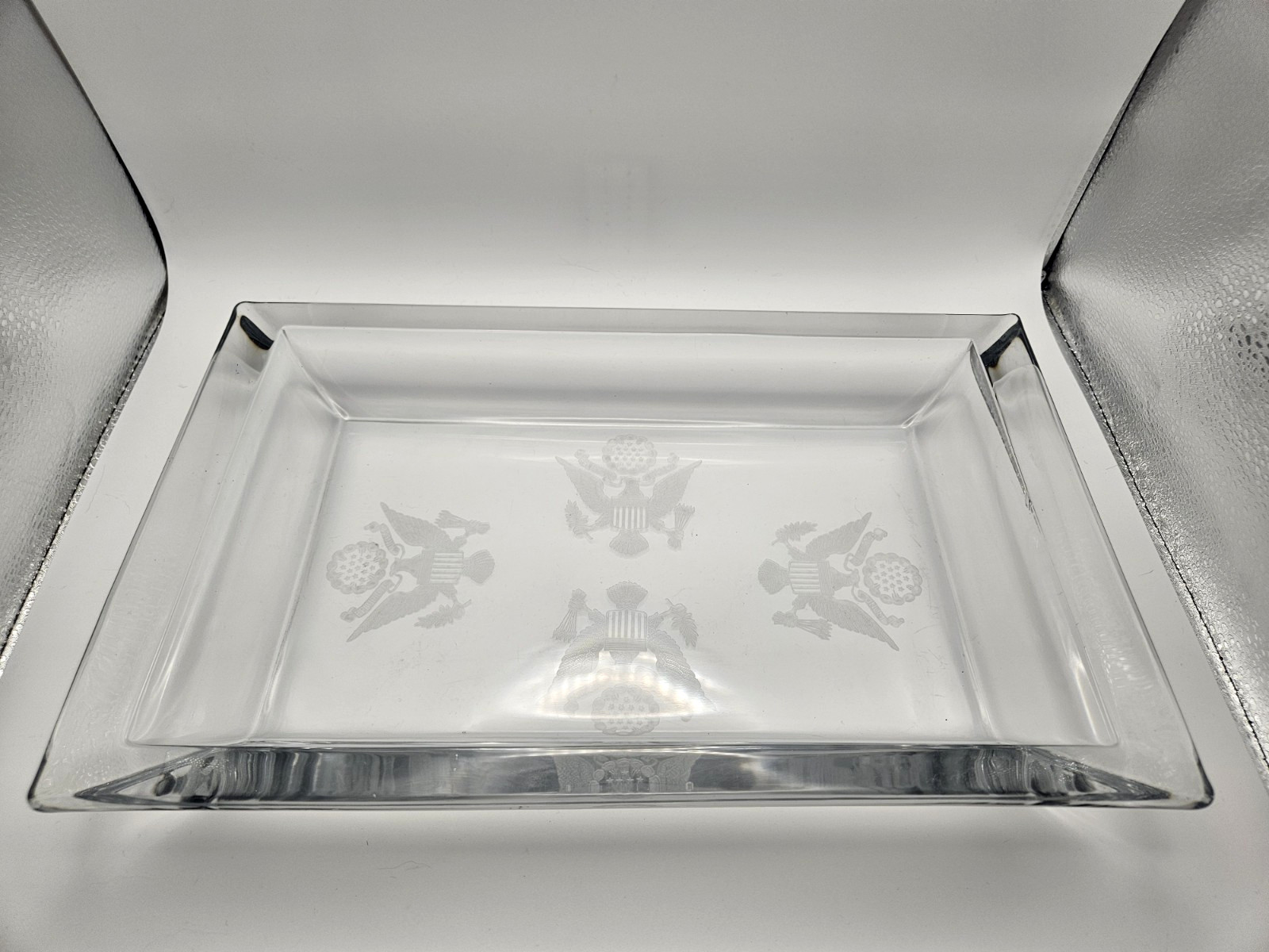 Vintage Great Seal of the US Etched Glass Dresser Valet Tray Ash Tray Key Holder