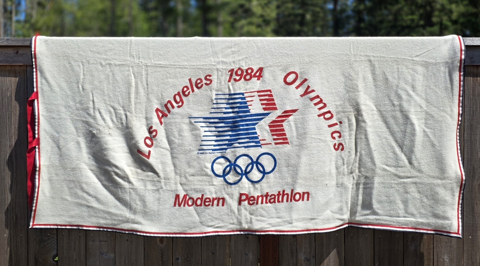 1980 Olympics Wool Blanket 84X90 1984 Pentathlon Games Vintage Curvon Peerless