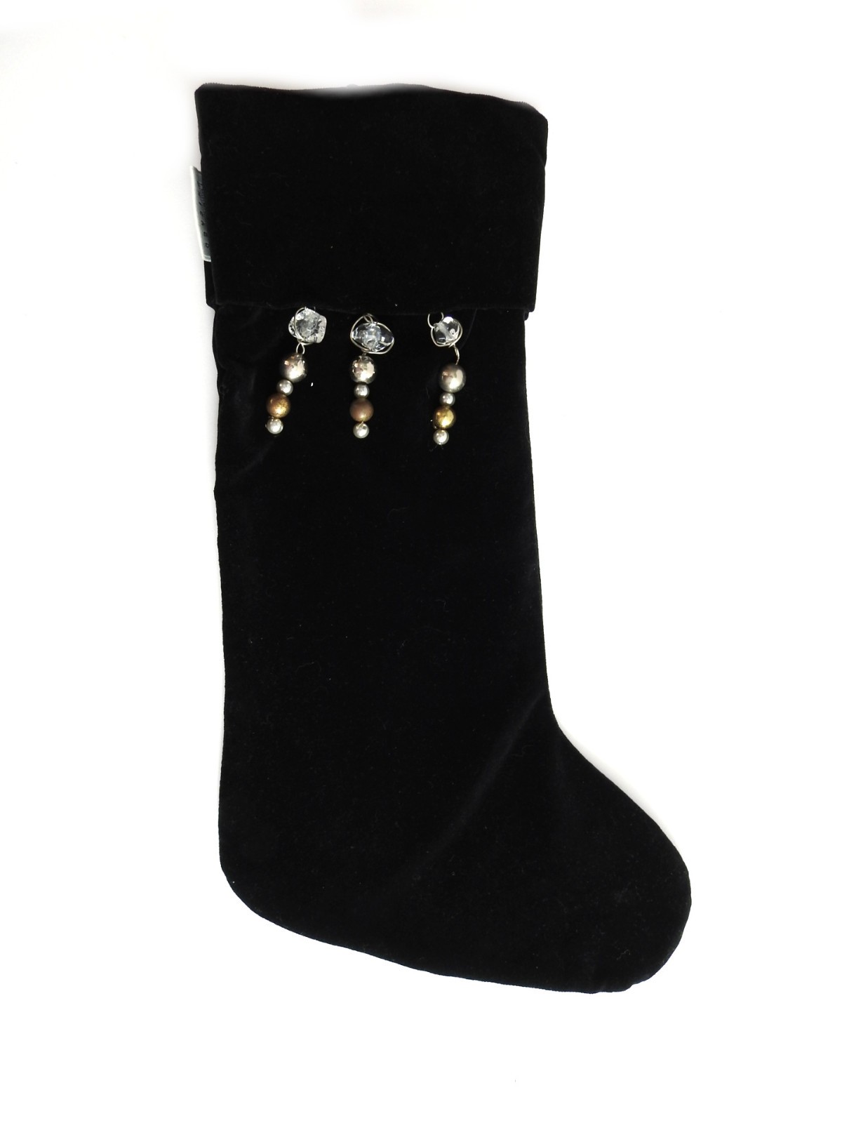VTG Pamela Robins Chicago Black Velvet Christmas Stocking Beaded Crystal Dangles