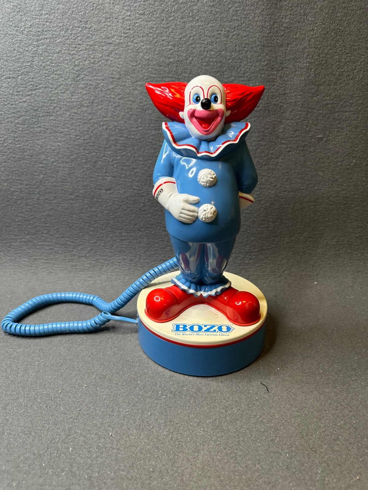 TeleMania Bozo the Clown Character Corded Telephone w/ Blue Coiled Cord & Base