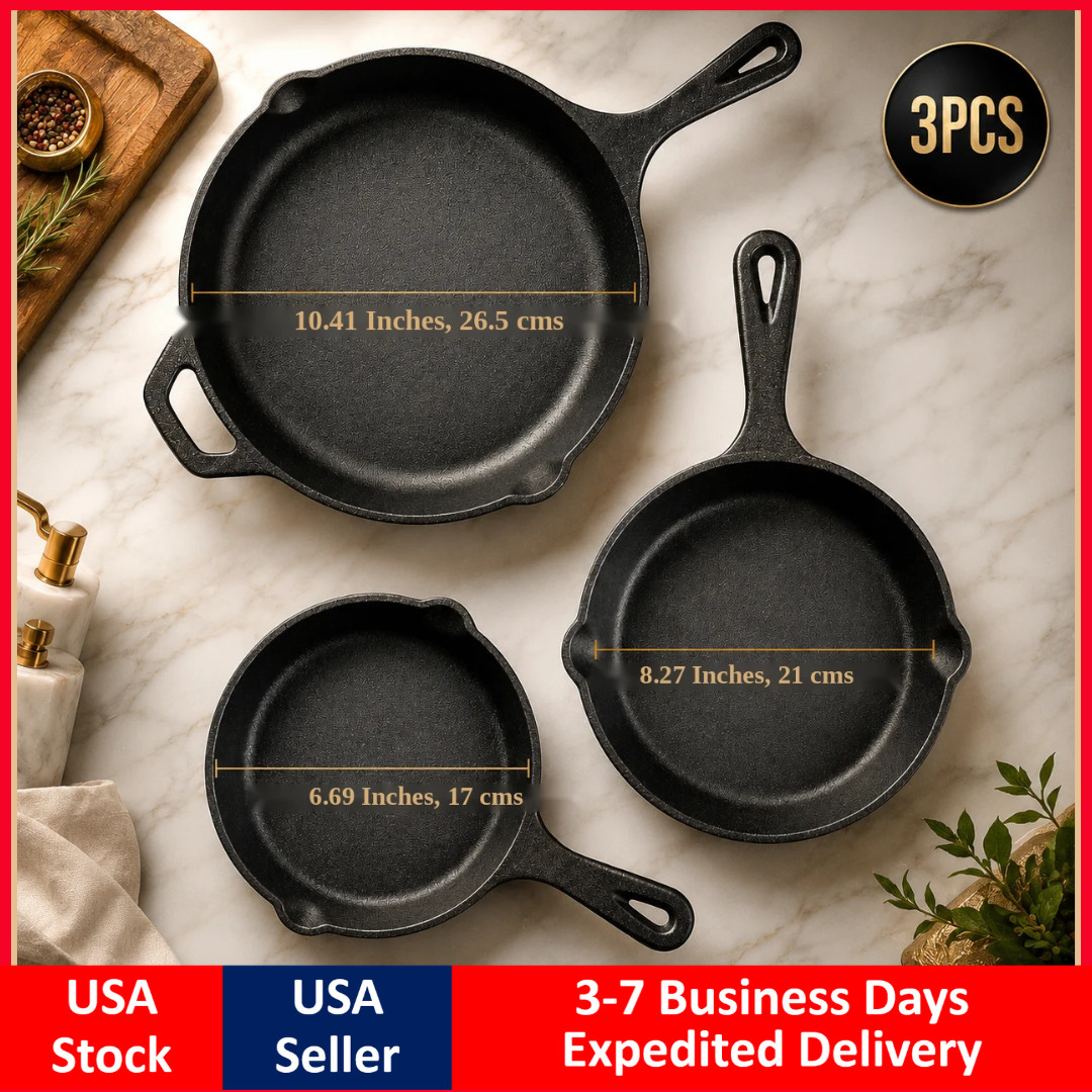3 Cast Iron Skillet Pre Seasoned 6.5