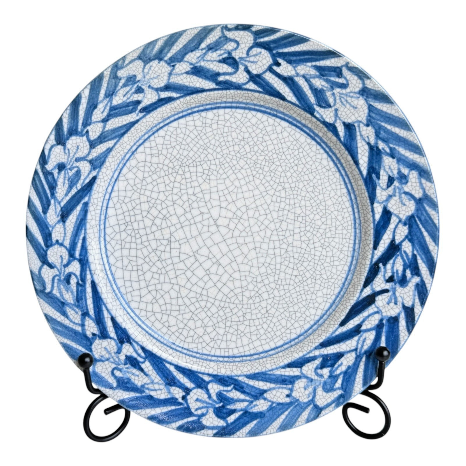 Antique Dedham Pottery Iris Pattern Blue Crackle Lunch Plate, 7.5\