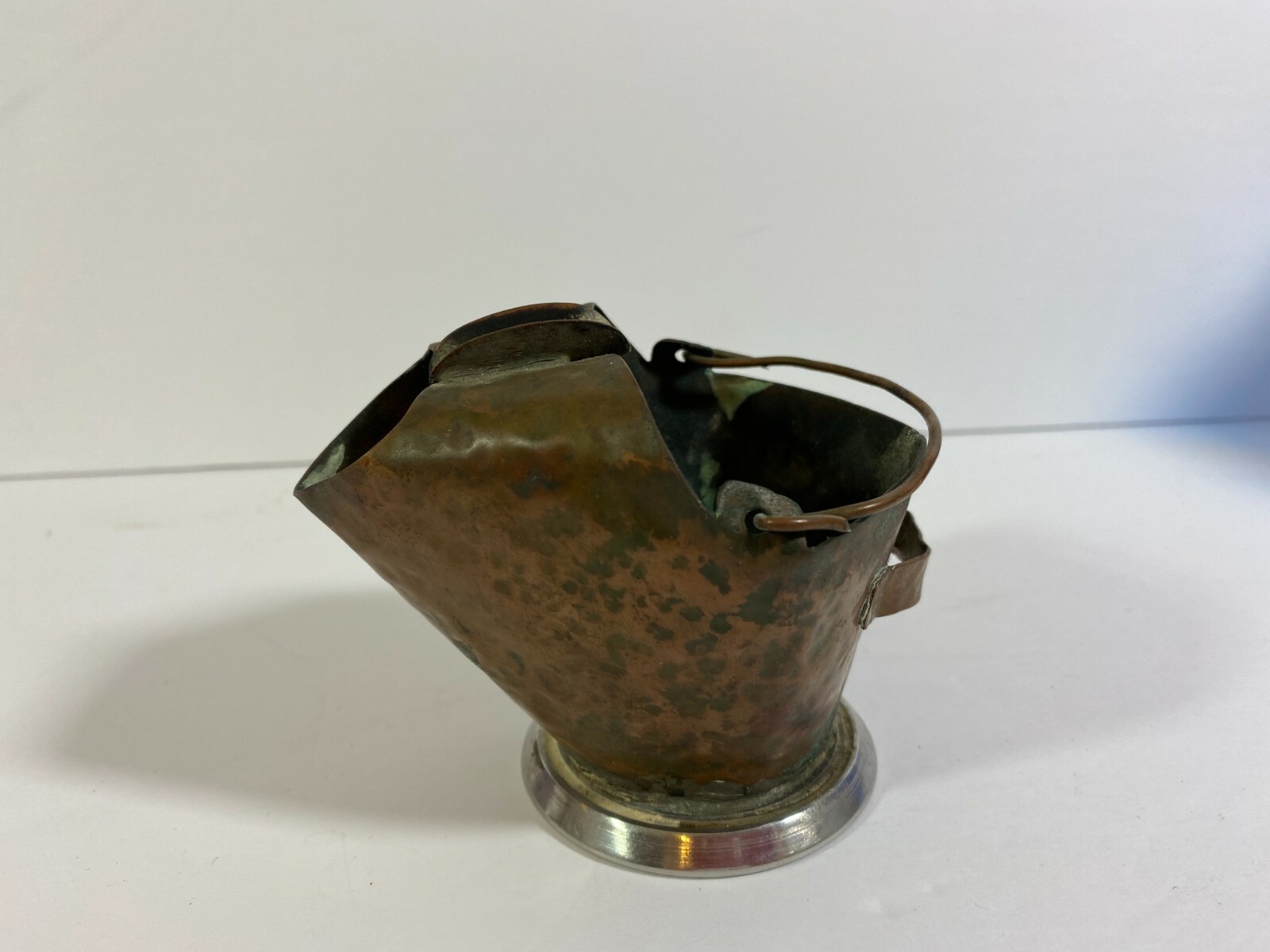 Vintage Copper Metal Coal Scuttle Bucket Ashtray with Handle - 3 1/2\