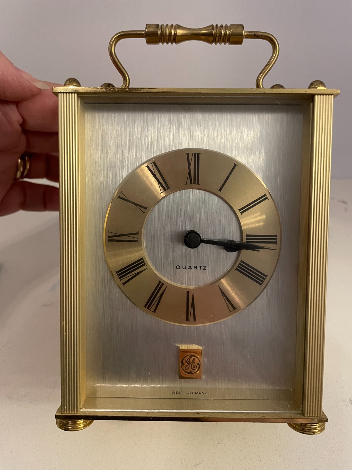 GE Quartz Brass Carriage Clock Employee Award West Germany 1 AA Battery Tested