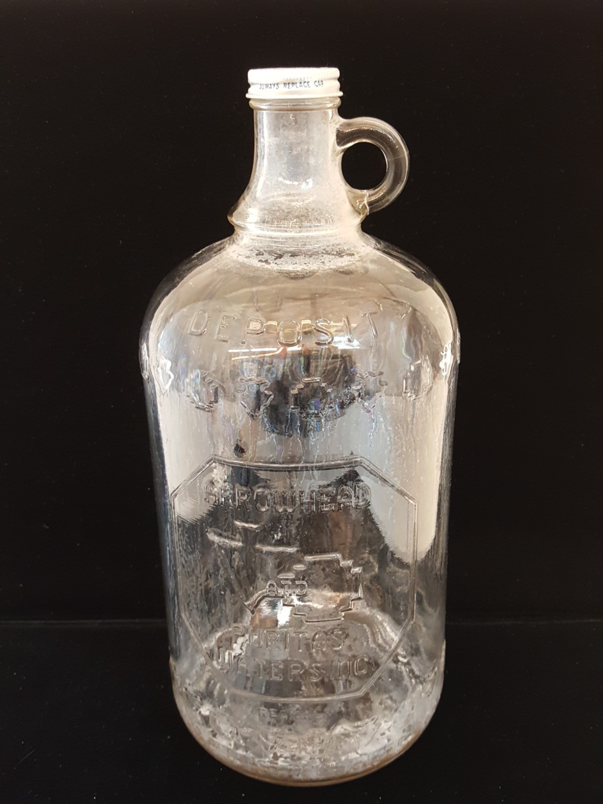 Vintage Arrowhead Puritas Water Inc 1 gallon cowboy glass bottle