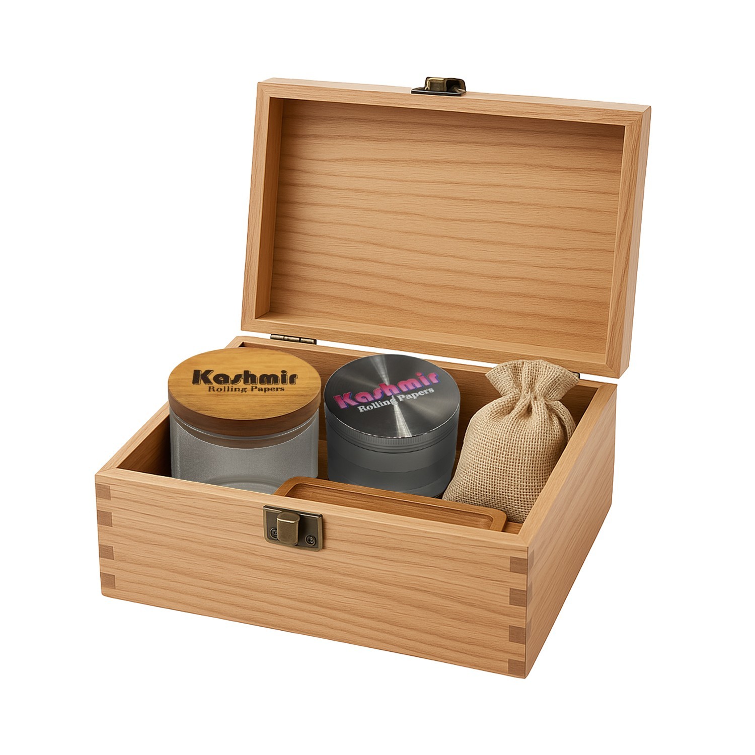Cherry Stash Box with Accessories, Jar &Grinder Premium Wood Storage Box Kashmir