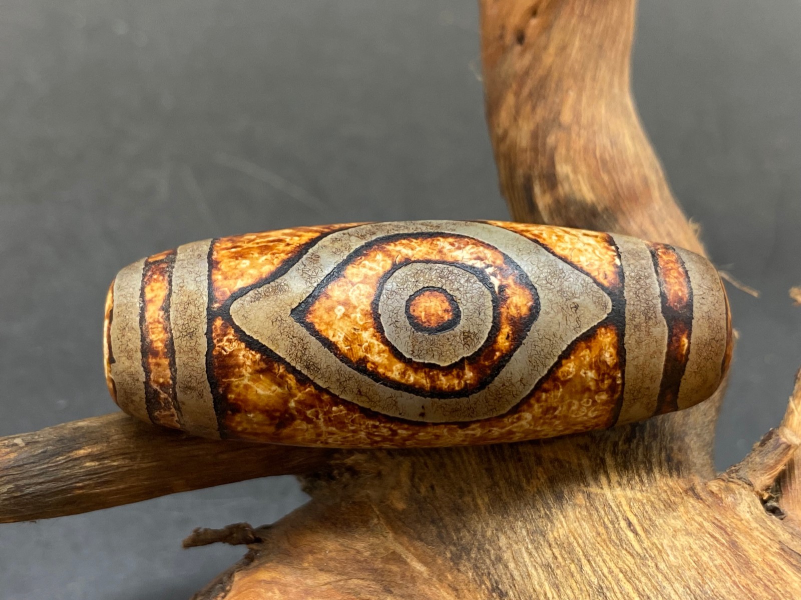 Tibetan Old Agate Dzi *2 Phoenix Eyes* Amulet Big Bead 55mm Z12