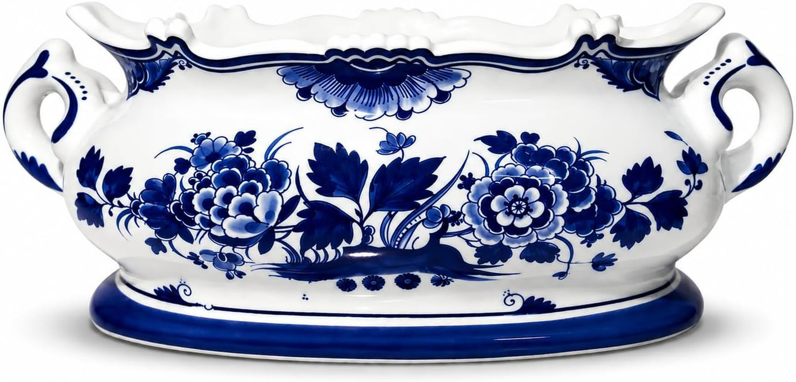 Blue and White Chinoiserie Planter Pot, Oval Ceramic Footbath Planter, Decorativ