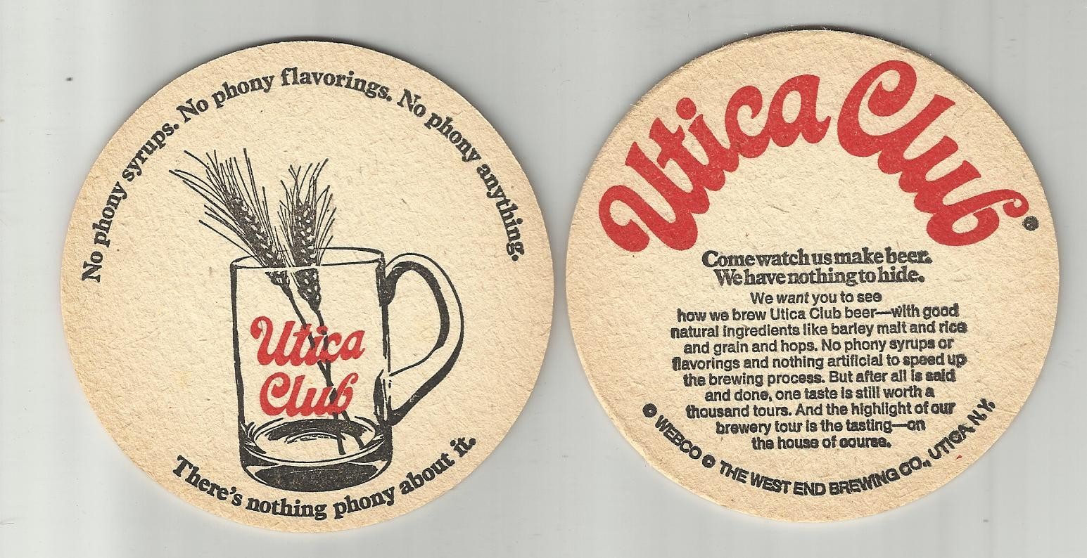 Lot of 5 Utica Club  beer coasters By West End of utica NY\