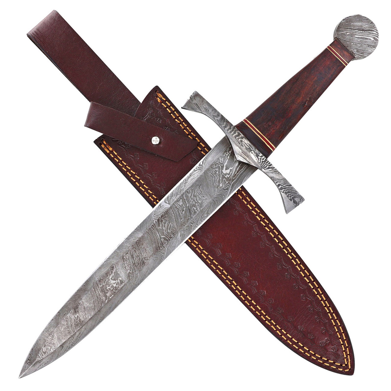 Damascus Steel Arming Dagger Full Tang Short Sword Sheesham Wood Brass w/ Sheath Damascus Steel Arming Dagger Full Tang Short Sword Sheesham Wood Brass w/ Sheath