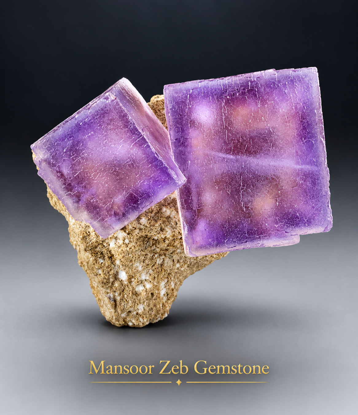 48 Gram Nice Purple Cubic Twin Fluorite Crystals On Matrix From Baluchistan Pak.