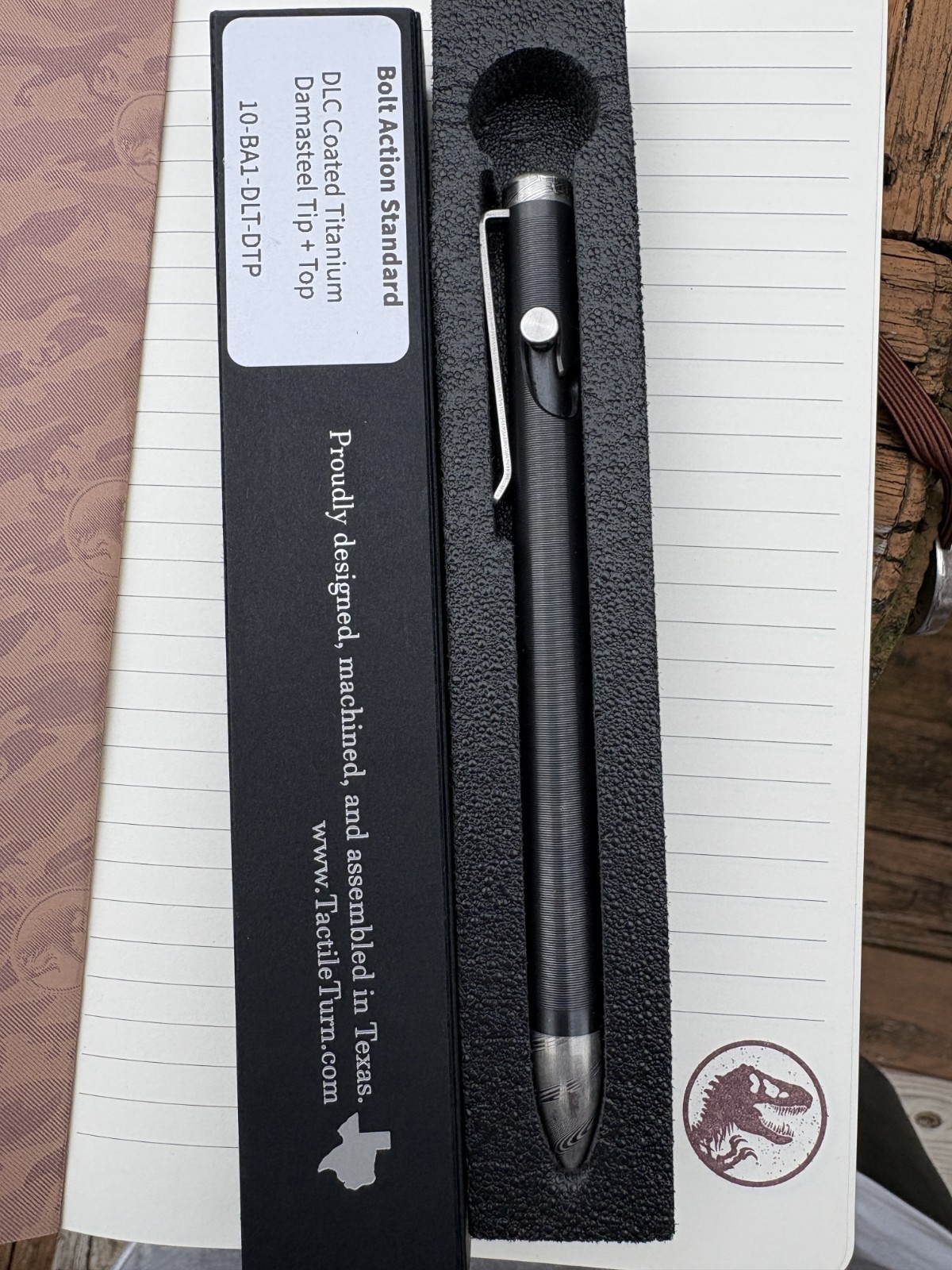Tactile Turn Bolt Action Pen DLC Coated Titanium Damasteel Tip+Top