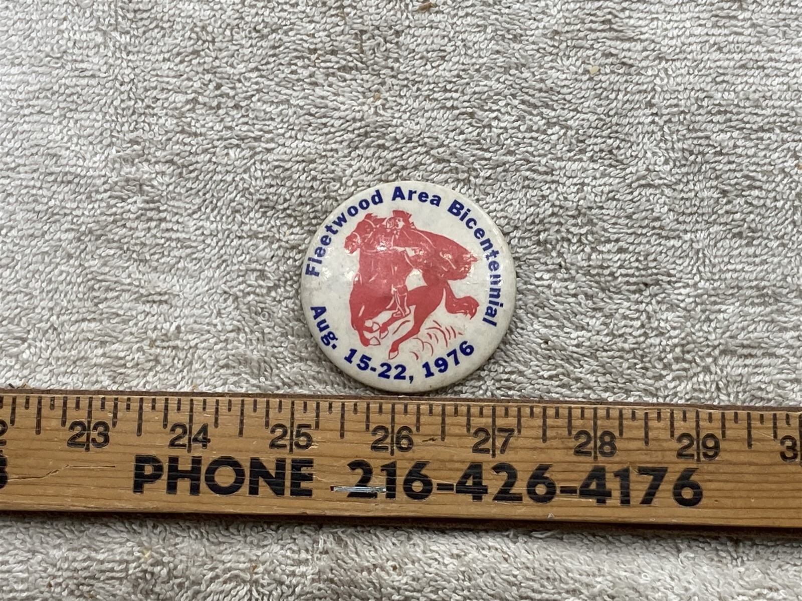 1976 Fleetwood Area Bicentennial Celebration Pinback Pin Button PA Vtg