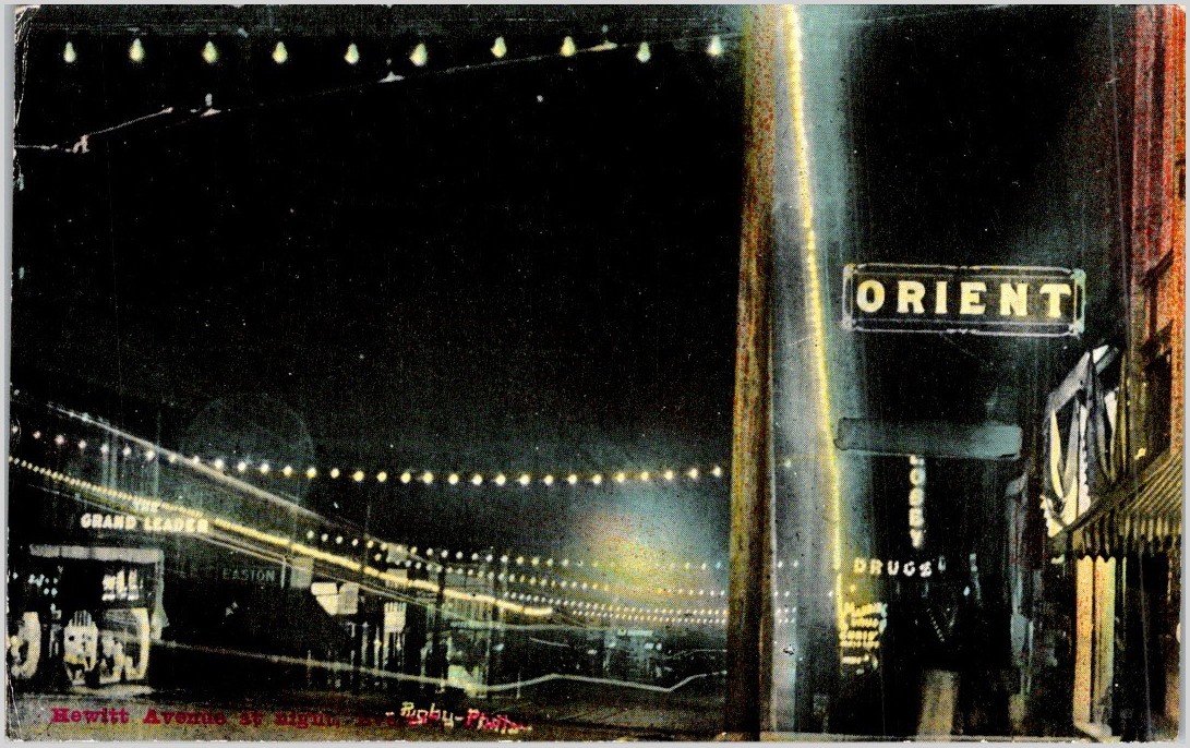Everett Snohomish WA Hewitt Ave Night Postcard c1910s ORIENT Sign Grand Leader
