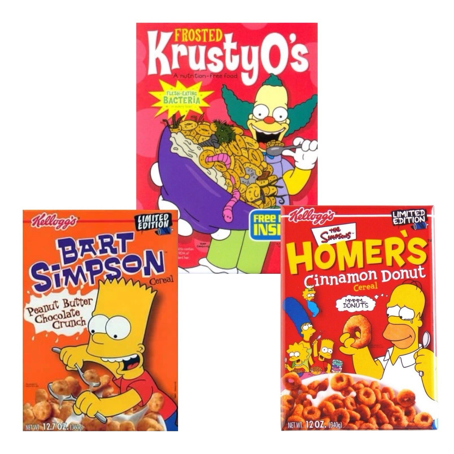 The Simpsons Cereal 3 Box SET Krusty-O’s Bart Simpson & Homer’s SEALED