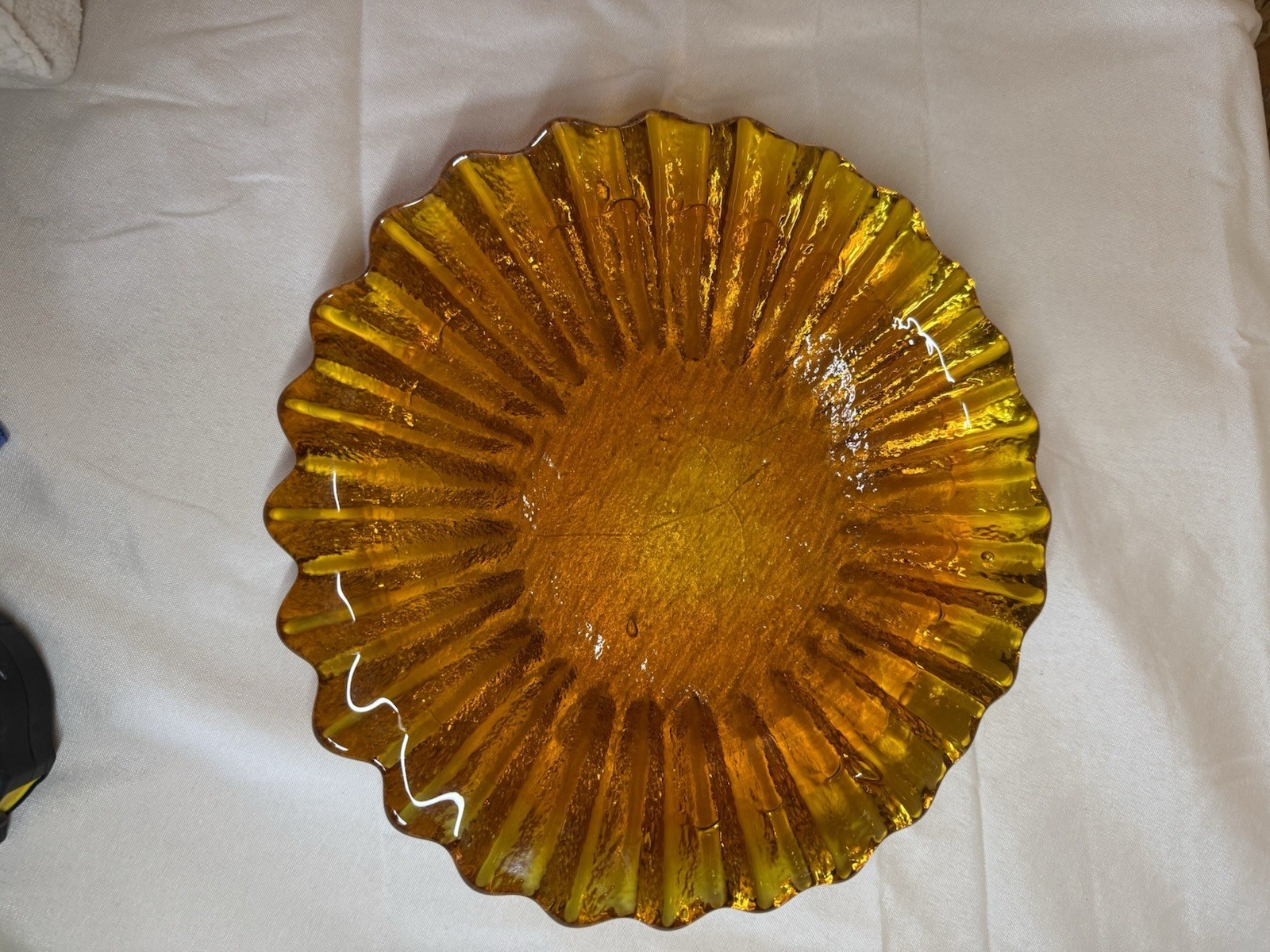Vintage Wayne Husted For Blenko MCM Orange /Yellow Glass Console Bowl 10” Glows