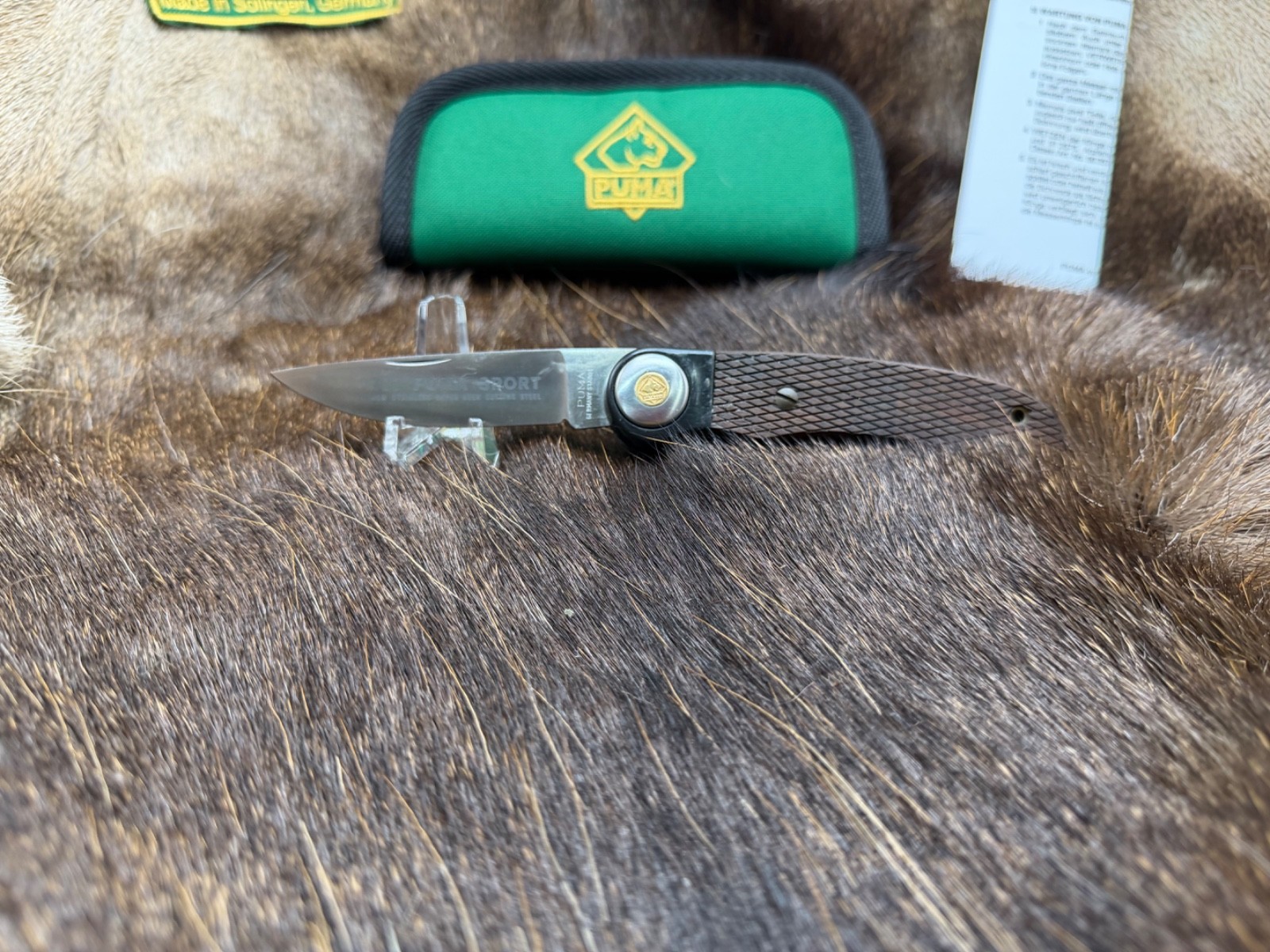 1983 Puma 777 Sport Knife With Hardwood  Handles Mint In Puma Green Pouch + Tag