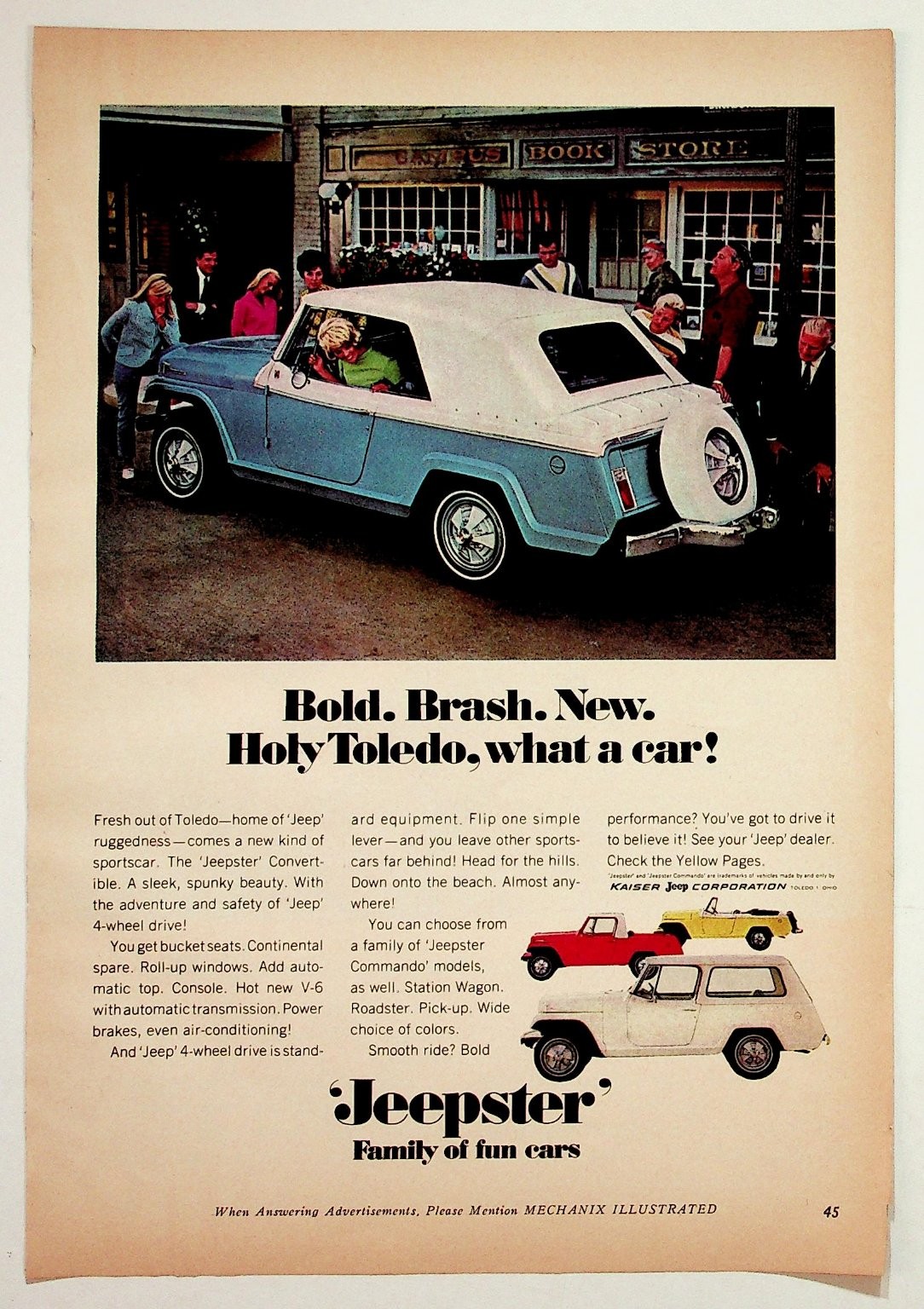 1967 Kaiser Jeepster Commando Vintage Magazine Print Ad Holy Toledo Jeep 4x4