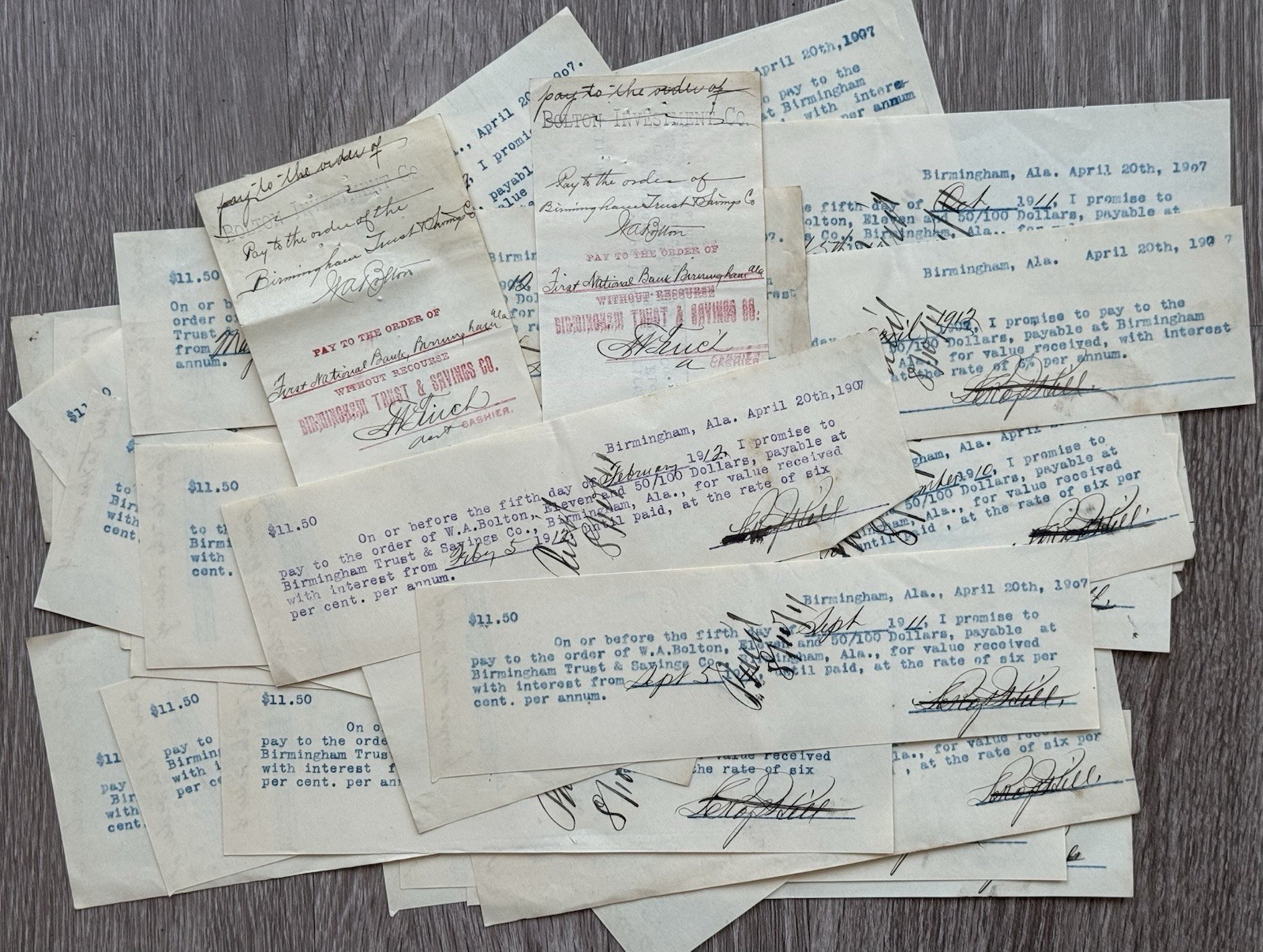 1907 Birmingham Alabama Promissory Notes Lot of 32 Antique Banking Ephemera