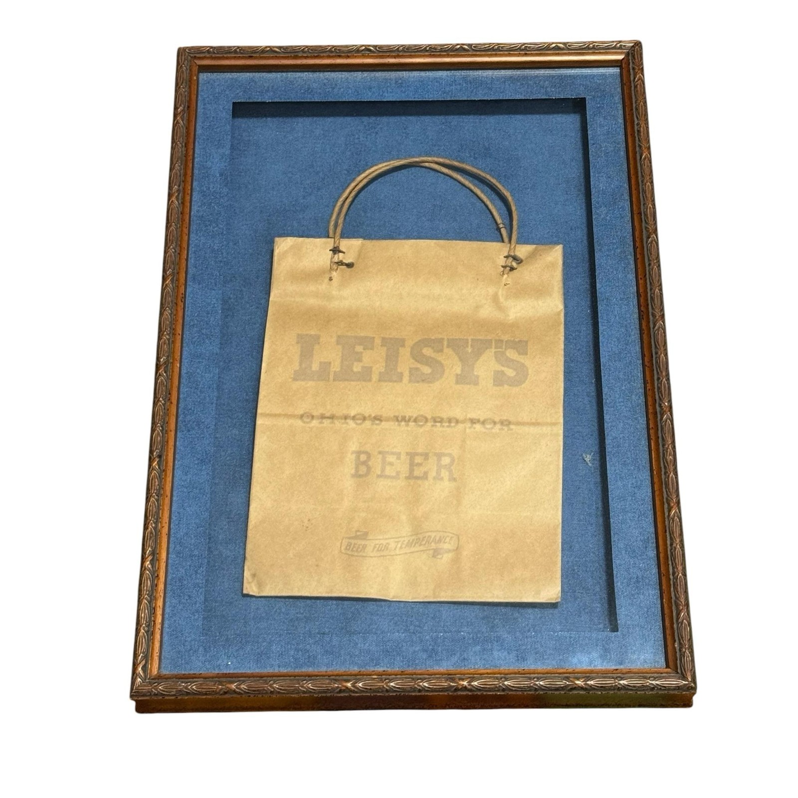 Vintage 1930s Leisy's Beer Paper Bag Framed Advertising Art USA Wall Decor