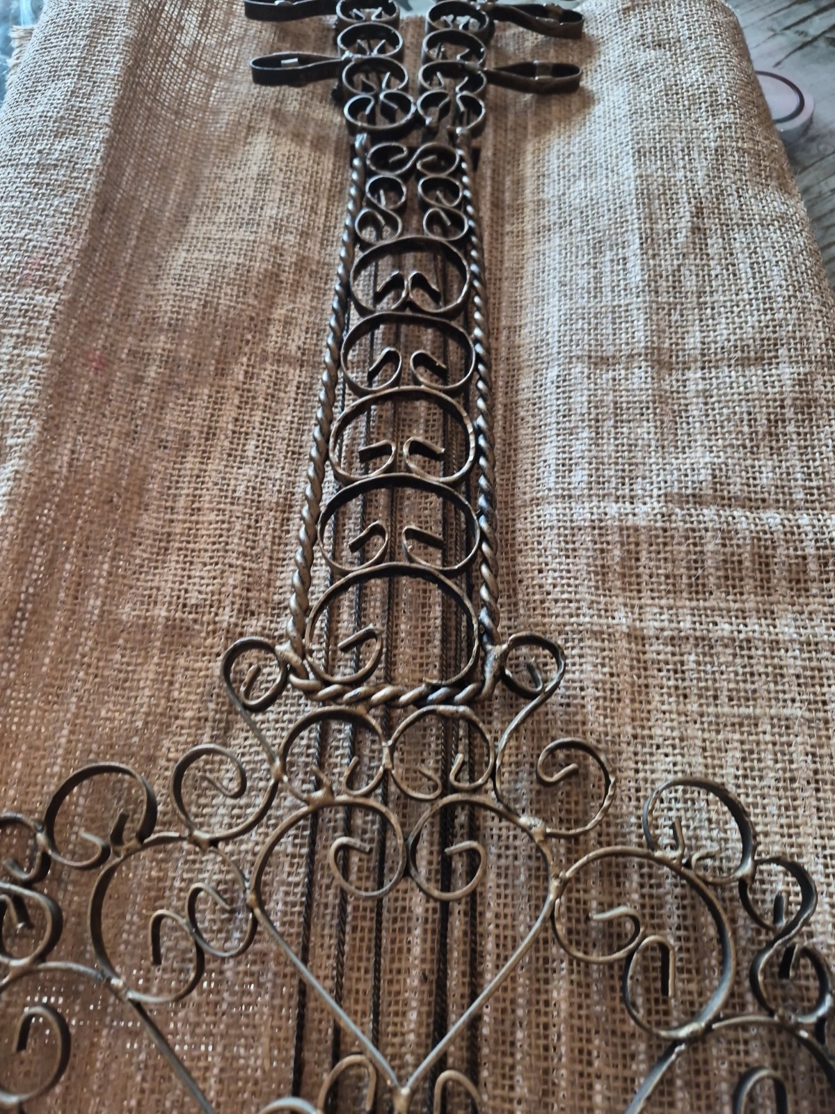 Vintage Mid Century Spanish Wrought Iron Banjo Wall Art 26” x 10” 