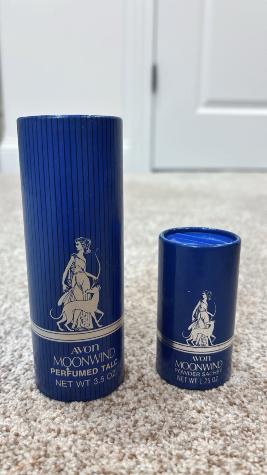 Vintage 1970-1980’s Avon Moonwind Perfume Talc & Powder Sachet Set, Rare