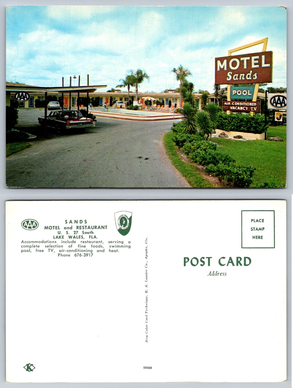 Vintage Motel Sands Lake Wales FL Chrome Postcard Pool AAA Sign 1950s-60s Vintage Motel Sands Lake Wales FL Chrome Postcard Pool AAA Sign 1950s-60s