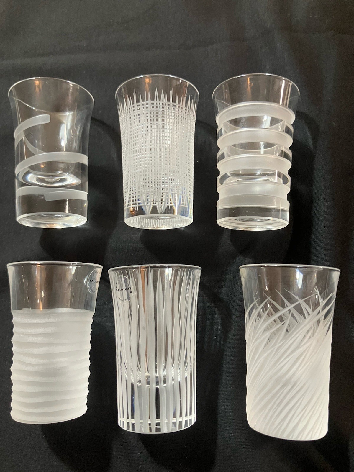 Set of Six Salviati Venezia Bassoritievi  Shot Glasses Italian Crystal Marked