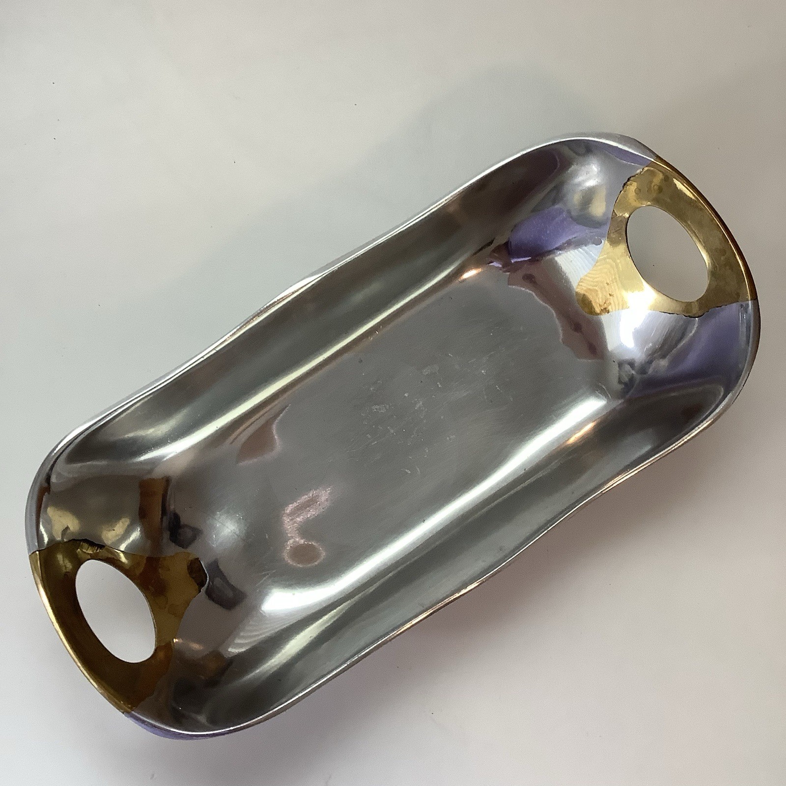 Vtg. Brutalist Style Aluminum & Brass Tray By David Marshall The Palm Restaurant
