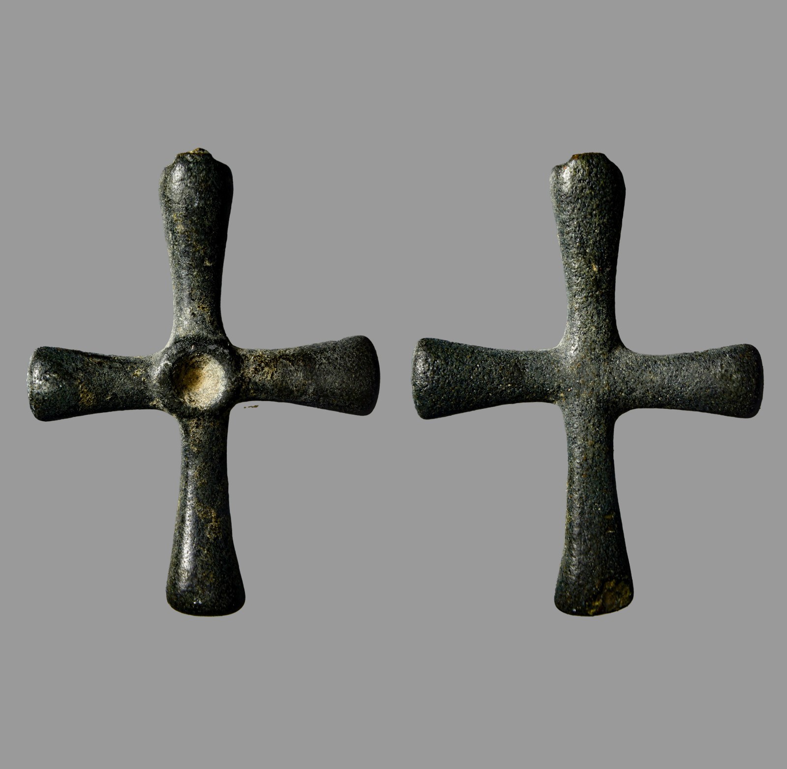 Ancient Roman Bronze Cross Pendant 40mm Central Gem Socket c. 300-600 AD COA