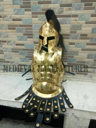Christmas Medieval Armor W/ Black Plume HelmetAntique Roman Muscle Jacket Brass