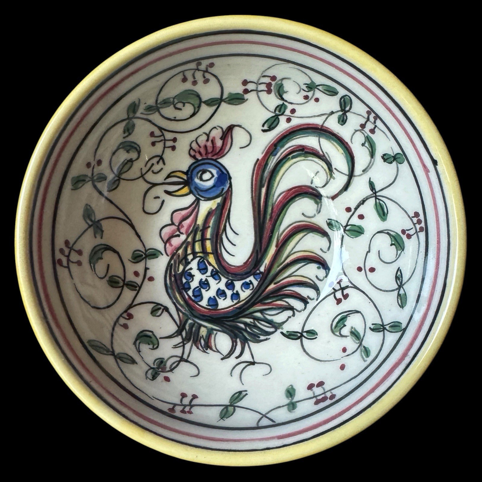 Vintage Outeiro Agueda Portugal Rooster Ceramic Bowl Trinket Dish Handpainted