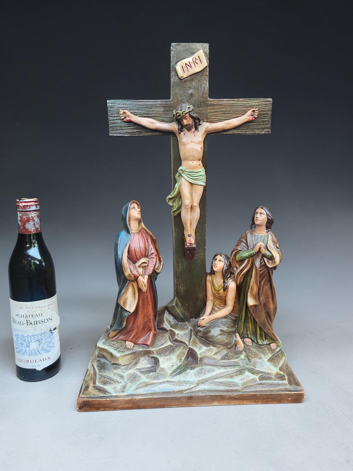 Antique Crucifixion Group Statue Calvary Jesus Mary Magdalene Saint John