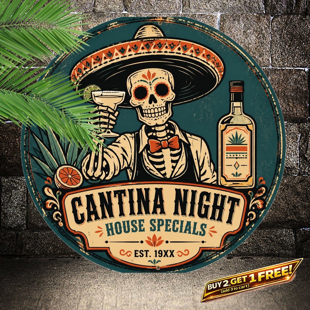 Premium Tequila Served Here Round Metal Tin Sign Home Bar Wall Art