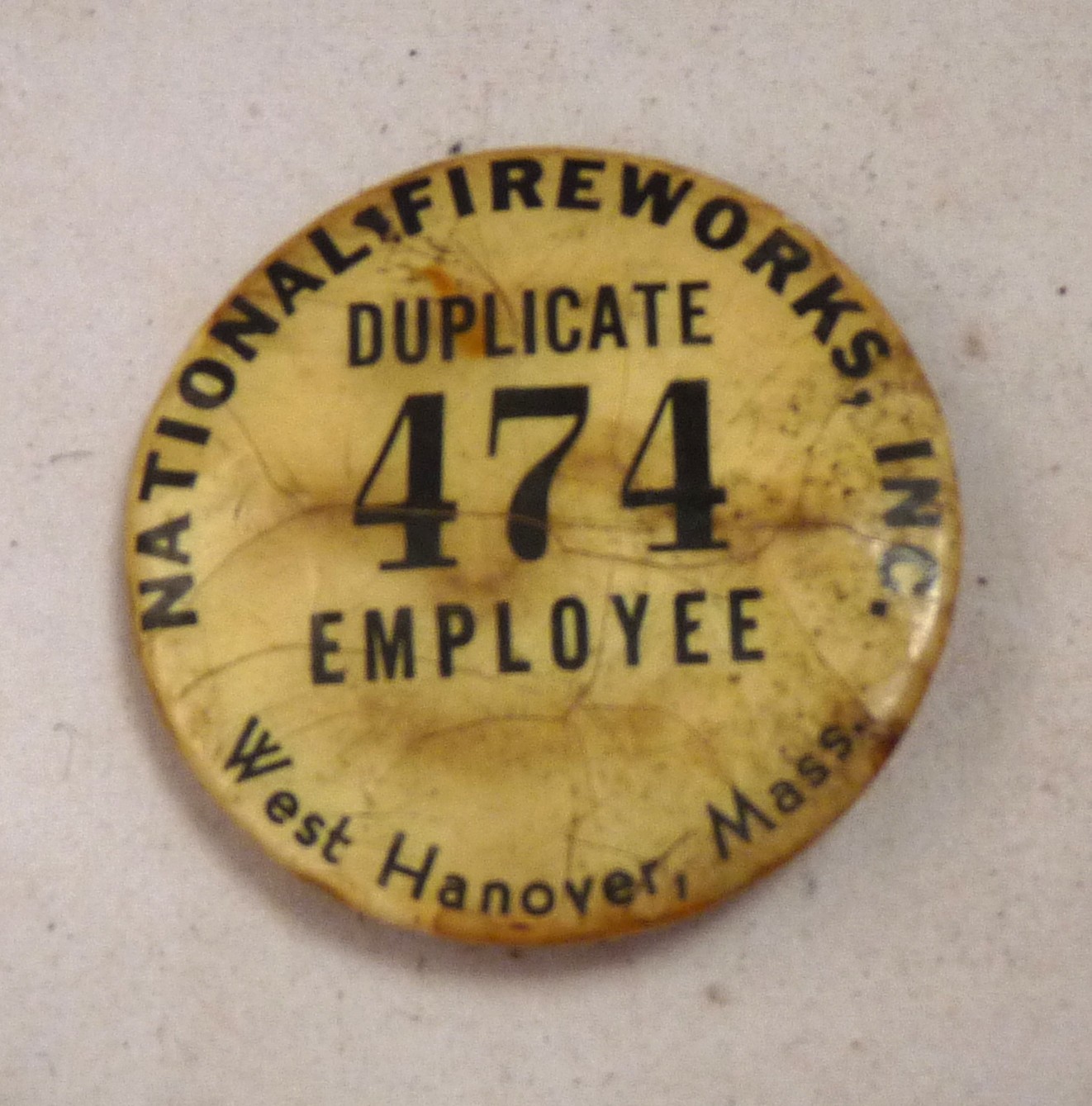 Antique National Fireworks Pinback West Hanover MA employee pin advertising